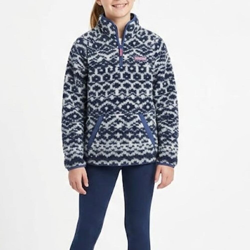 Vineyard Vines Girls Size XL Fair Isle Exploded Sherpa 1/4 Zip Pullover Fleece